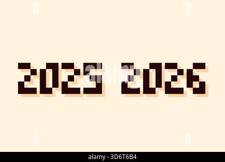 Pixel Art Weihnachtstext 2025 und 2026. Stock Vektor