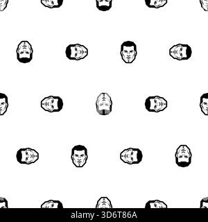 Nahtloses Muster stilisierter männlicher Gesichter. Einfarbiges, minimalistisches und abstraktes Design für Hintergründe, Identität, Menschenmenge oder soziale Konzepte. Stock Vektor