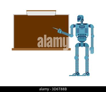 Roboterlehrer oder Professor, der in der Nähe einer Tafel steht. KI-Bildung, futuristisches Lernen und Technologie im schulischen oder akademischen Konzept. Stock Vektor