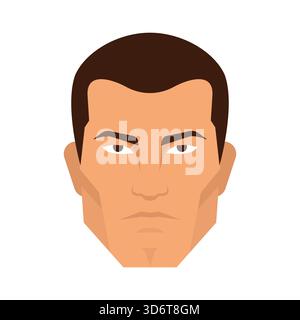 Männliches Porträt mit neutralem Ausdruck. Flache Vektorillustration für Konzepte wie Benutzeravatar, Profil, Mann oder Identität. Stock Vektor