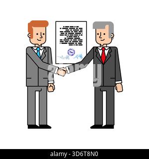Zwei Geschäftsleute unterzeichnen oder schütteln einen Vertrag. Konzept für Partnerschaft, Unternehmensabschluss, Verhandlung oder Unternehmensfusion. Stock Vektor
