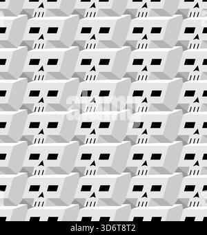 Nahtloses abstraktes Muster geometrischer Schädel und Knochen in Schwarz-weiß. Vektorhintergrund für Gothic, Horror oder dunkles modernes Design. Stock Vektor