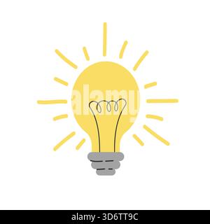 Abbildung einer Glühlampe. Die Glühlampe symbolisiert eine Idee, ein Konzept oder ein Design. Flache Grafiken. Stock Vektor