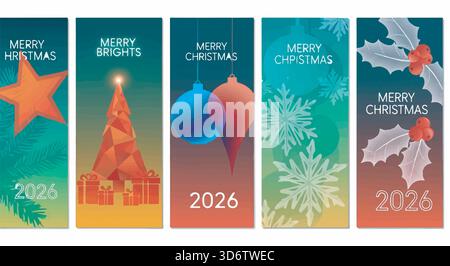 Frohe Weihnachten und frohes neues Jahr. Vektor-Illustrationsvorlagen für Weihnachtsgrußkarten, Hintergrund, Website und Social-Media-Banner, Marketing Stock Vektor