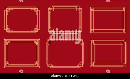 Traditionelle koreanische Rahmen, Linienränder mit Knotenecken besetzt. Vektorabbildung Stock Vektor