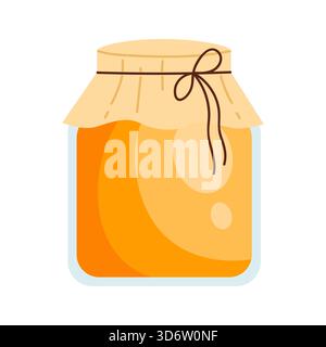 Einfaches isoliertes Honigglas mit rustikalem Papierdeckel für Lebensmittelproduktion und Verpackung Vektor Illustration Stock Vektor