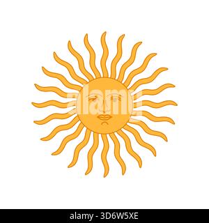 Klassische Argentinien Sonne mit Gesichtsdesign auf isolierter weißer Hintergrund Vektor-Illustration Stock Vektor
