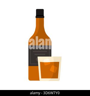 Isolierte Whiskyflasche mit Glas und Eiswürfeln auf weißem Hintergrund für britische Getränkethemen Vektor-Illustration Stock Vektor