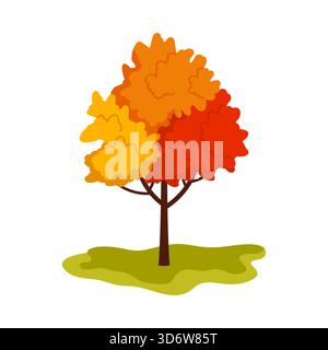 Heller kanadischer Fallbaum mit roten, orangen und gelben Blättern auf isolierter weißer Hintergrundvektorillustration Stock Vektor