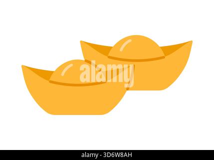 Zwei traditionelle chinesische Goldbarren isoliert auf weißem Hintergrund für Wohlstand und Feier Vektor Illustration Stock Vektor