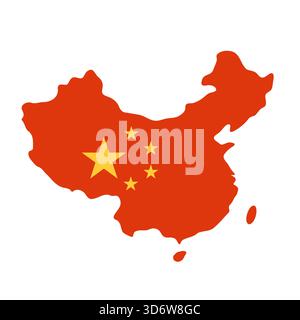 Isolierte rote Karte von China mit gelben Sternen, die die nationale Flagge Vektor-Illustration darstellen Stock Vektor