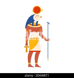 Bunte isolierte Darstellung des ägyptischen Sonnengottes Ra mit Ankh und Stab auf weißer Vektor-Illustration Stock Vektor