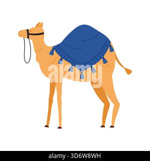 Karikaturkamel mit blauer Decke isoliert auf weißem Hintergrund, perfekt für Ägypten Reise Themen Vektor Illustration Stock Vektor