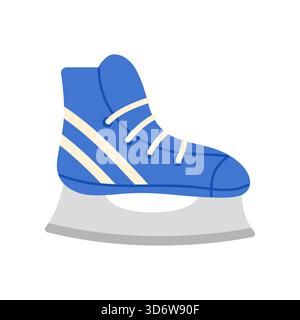 Blauer Schlittschuhstiefel mit Schnürsenkeln und Streifen auf weißer isolierter Hintergrund-Vektor-Illustration Stock Vektor