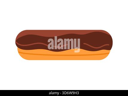 Minimales flaches Design eines klassischen französischen Schokoladen-Eclair-Desserts auf weißer isolierter Hintergrund-Vektor-Illustration Stock Vektor