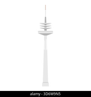 Moderner isolierter Fernsehturm auf weißem Hintergrund für Reise- und Architekturkonzepte Vektorillustration Stock Vektor