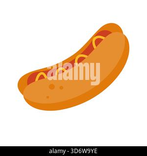 Einfache isolierte deutsche Wurst Hotdog mit Senf auf weißem Hintergrund Vektor-Illustration Stock Vektor