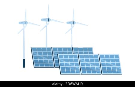 Isoliertes sauberes Energiekonzept mit Windturbinen und Solarpaneelen zur Vektordarstellung der Wasserstofferzeugung Stock Vektor