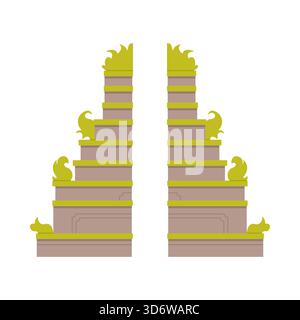 Flaches Design des ikonischen balinesischen geteilten Tempeltors isoliert auf weißem Hintergrund für Reise- und Kulturvektorillustration Stock Vektor