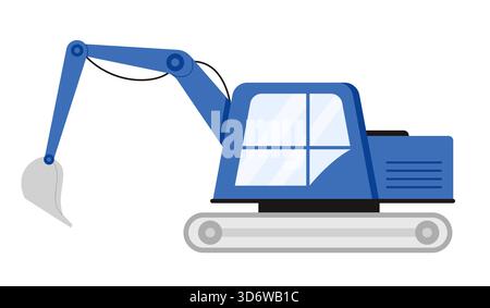Moderne blaue Baggermaschine für Bau- und Industrieprojekte isoliert auf weißer Vektorillustration Stock Vektor