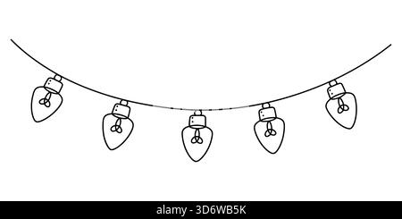 Handgezeichnete Kritzelumrandung von Lichterketten für festliche Weihnachtsdekoration Stock Vektor