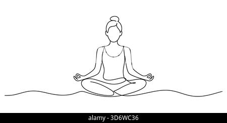 Meditierende Frau in Lotusposition kontinuierliche Linienzeichnung Kunst, Wellness-Konzept Stock Vektor