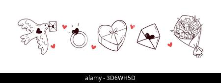 Valentinstag Doodle Illustration Set Niedliche Hand Gezeichnete Liebessymbole Stock Vektor