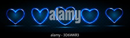 Ein Set blauer Neonherzen. Ein leuchtendes Element für Ihre Konstruktion. Stock Vektor