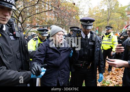 Tavistock Square, London, Großbritannien. November 2025. Dutzende werden verhaftet, weil sie angeblich im Rahmen einer britischen Kampagne für zivilen Ungehorsam Sänge zur Unterstützung der verbotenen Protestgruppe Palestine Action vorgebracht haben. Credit: Richard Bayfield/Alamy Live News Stockfoto