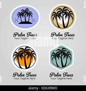 Tropical Palm Trees Silhouette Logo Nature Collection. Vektorabbildung. Stock Vektor