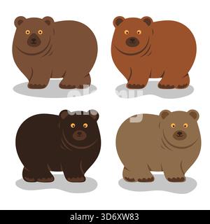Niedliche braune Bär Tier flache Zeichentrickzeichnung Sammlung .Vektor Illustration Stock Vektor