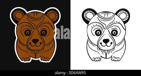 Bär Tier Kopf Kritzelaufkleber Linie Kunst Zeichnung Vektor Illustration Stock Vektor