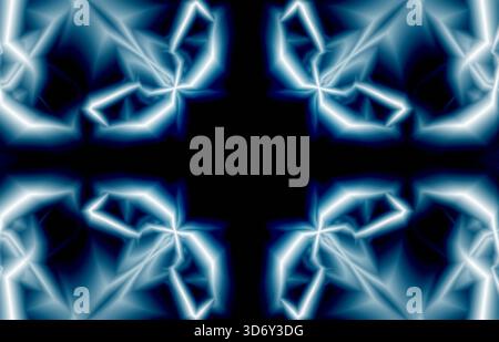 Abstraktes blaues Neonkreuzmuster mit leuchtenden geometrischen Linien für futuristisches Design und Kunst Stockfoto