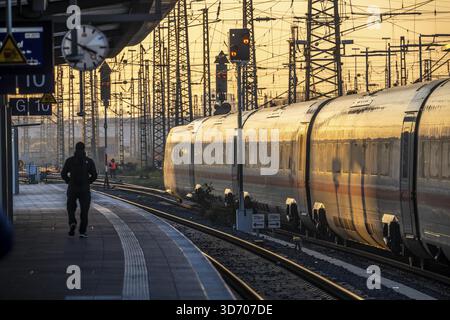 Dortmund Hauptbahnhof, ICE-Zug auf dem Bahnsteig, Nordrhein-Westfalen, Deutschland Stockfoto
