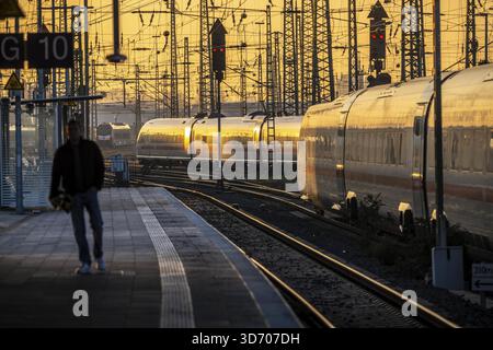 Dortmund Hauptbahnhof, ICE-Zug auf dem Bahnsteig, Nordrhein-Westfalen, Deutschland Stockfoto