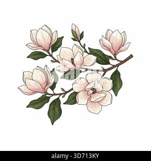 Rosa Rosen Blumenstrauß mit Ästen botanische Icon Vektor Illustration für romantische Blumenhochzeit Natur elegante Schönheit und Geschenk Konzepte Stock Vektor