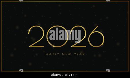 Minimalistisches Happy New Year 2026 Gold Art Deco Banner. Stock Vektor