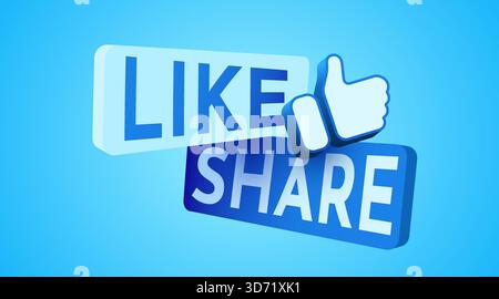 Tasten für „gefällt mir“ und „Teilen“ in sozialen Medien mit einem hochglänzenden Symbol. Vektorabbildung Stock Vektor