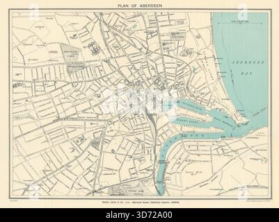 ABERDEEN altmodischer Stadtplan für Touristen. Schottland. WARD LOCK 1920 alte Karte Stockfoto