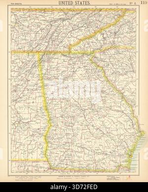 GEORGIEN und Südappalachen. Alabama Tennessee NC SC Railroads. Karte LETTS 1892 Stockfoto