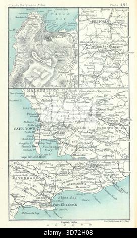 Umgebung von Port Elizabeth, Kapstadt und Pretoria. Südafrika 1909 alte Karte Stockfoto