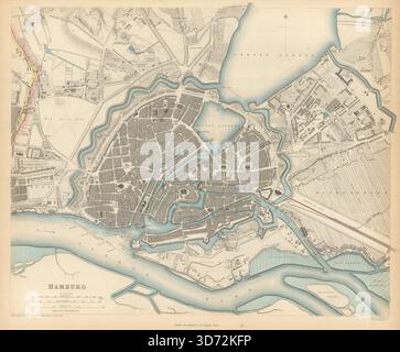 HAMBURG. Antike Stadt Stadtplan Plan. SDUK 1847 alten Karte Stockfoto