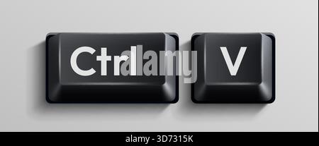 Schwarze Tasten Strg und C, die den Kopierbefehl darstellen, isoliert auf hellem Hintergrund. Vektorabbildung Stock Vektor