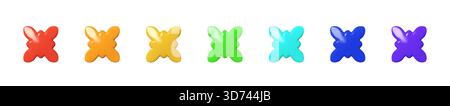 Lebendige Schmetterlingssymbole, farbenfrohe Schmetterlingsgrafiken in sieben Farbtönen für verschiedene Anwendungen Stock Vektor