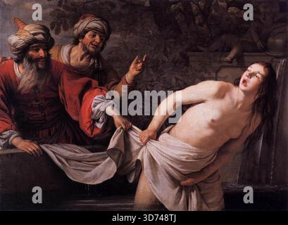 HONTHORST, Gerrit van (* 1590, Utrecht, d. 1656, Utrecht) Susanna and the Elders - Oil on Canvas Galleria Borghese, Rome --- Schlüsselwörter: ----------------- Autor: HONTHORST, Gerrit van Titel: Susanna und die Ältesten Zeitlinie: 1601-1650 Schule: Niederländisch Form: Malerei Typ: Mythologisch Stockfoto