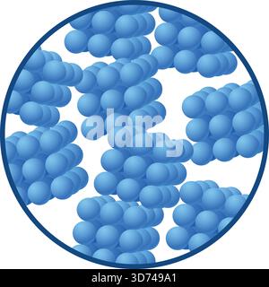 Eine blaue Kugel mit vielen blauen Kugeln, die sie umgeben. Die blauen Kugeln haben alle die gleiche Größe und sind in einem Muster angeordnet. Ordnungskonzept und unifor Stock Vektor