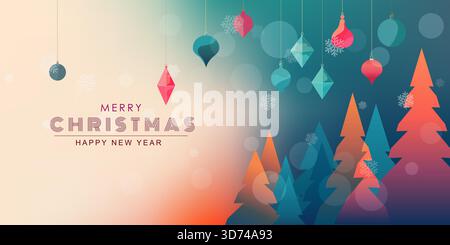 Buntes Weihnachtsbaumbanner. Dekorationselemente für Zeichentrickfilme Vektorabbildung Stock Vektor