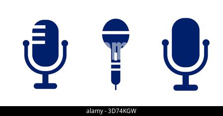Das hochwertige Mikrofon ist blau. Sound, Musik. Stock Vektor