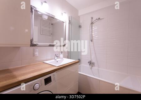 Stilvolles und modernes Badezimmer mit luxuriöser Badewanne und Waschbecken Stockfoto