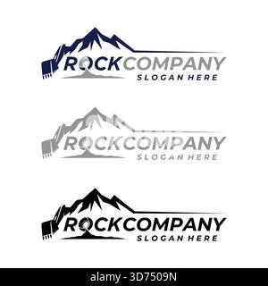 Auftragnehmer und schwere Ausrüstungsverleih mit grafischer Berg- und Baggerlogovektorentwurfsvorlage. Vektorabbildung Stock Vektor